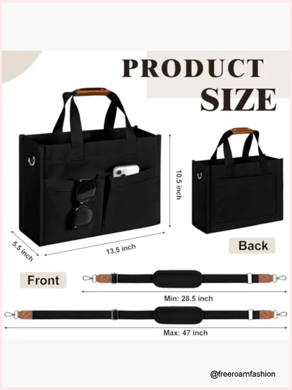 Canvas Tote Bag with Velcro Closure, Work Crossbody, Laptop Bag for Travel